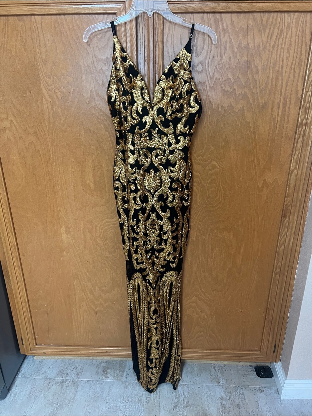 Windsor mermaid gold sequin on black stretch formal